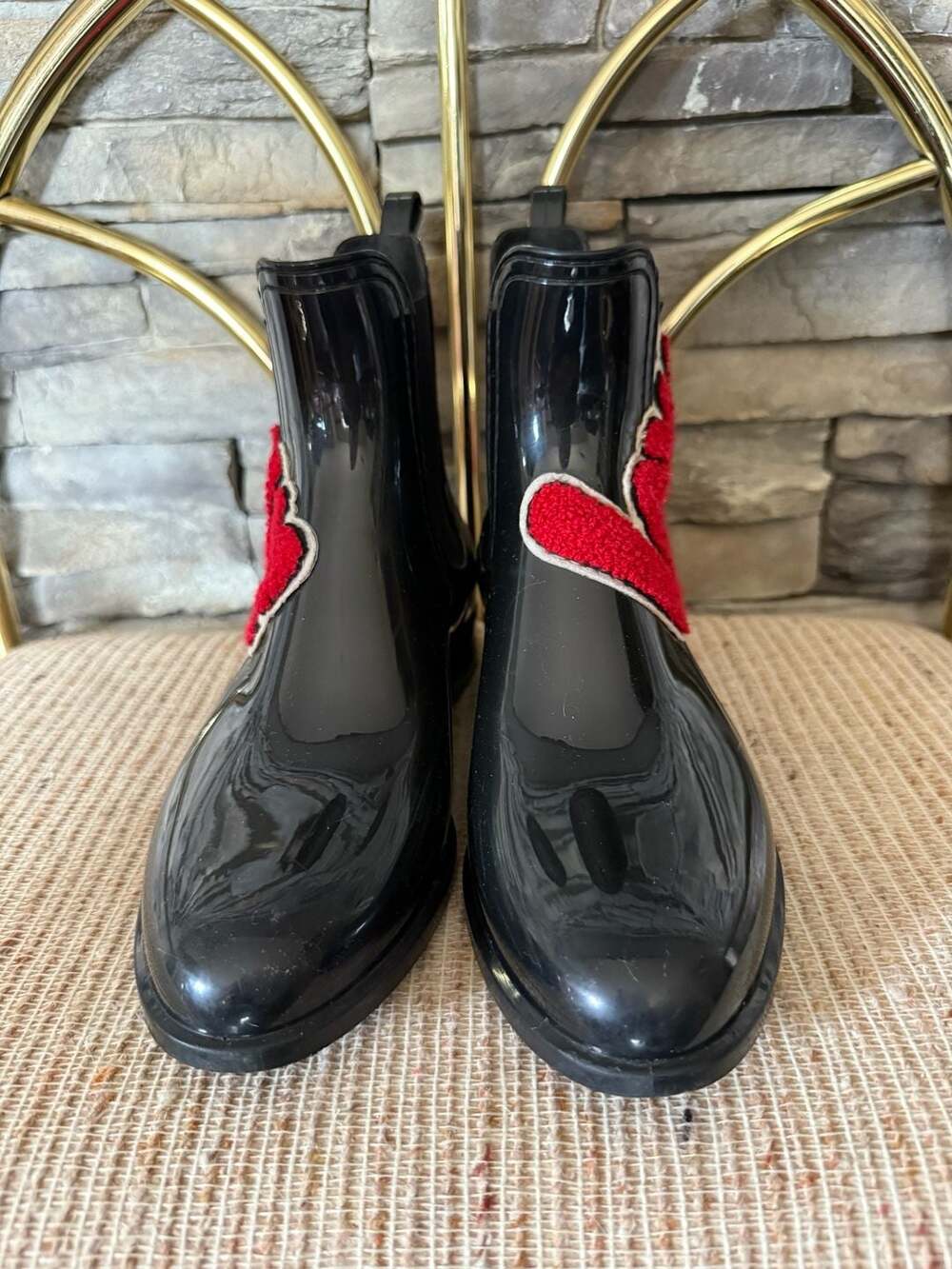 Lemon Jelly Black Glossy Chelsea Rain Boots with LOVE Patch Size 37 - Picture 3 of 7